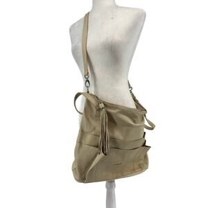 Pulicati Cream Ivory Soft‎ Leather Large Tote Shoulder Bag Tassel Pockets